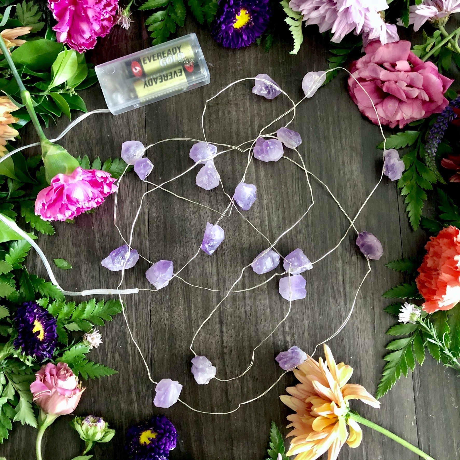 Raw Crystal Fairy Lights | Amethyst